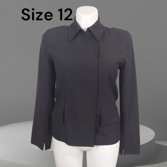 Via Seta Black Double Breast Blazer Women’s Sz 12 Rare Minimalist Modern Jacket - Picture 1 of 12